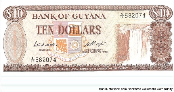 P23f - 10 Dollars
Sign 6
GOVERNOR - Patrick E. Matthews VICE PRESIDENT ECONOMIC PLANNING and FINANCE Hugh Desmond Hoyte Banknote