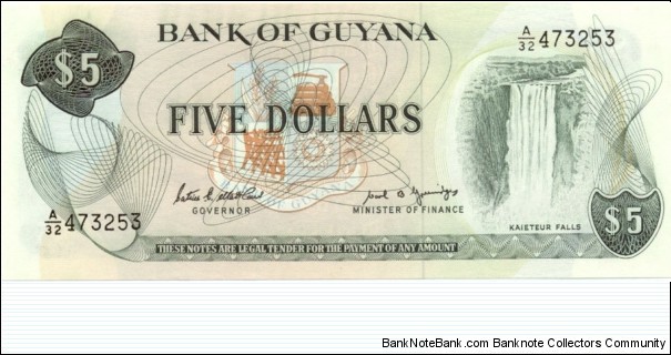 P22f - 5 Dollars
Sign 7
GOVERNOR - Patrick E. Matthews and MINISTER of FINANCE - Carl B. Greenidge  Banknote