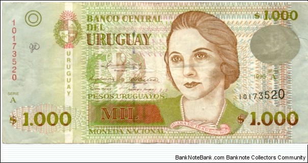 P79a - 1000 Pesos Uruguayos 
Series - A Banknote
