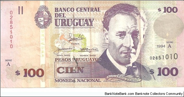P76a - 100 Pesos Uruguayos 
Series - A Banknote