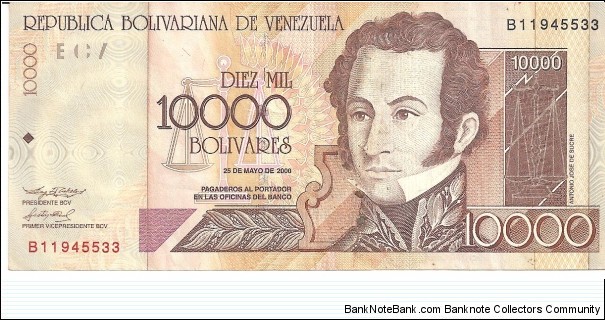 P85a - 10,000 Bolivares - 25.05.2000 Banknote