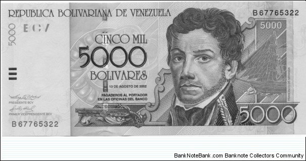 P84a - 5000 Bolivares - 13.08.2002 Banknote