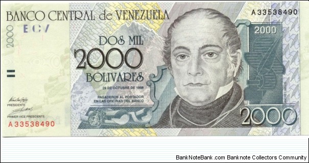 P80a - 2000 Bolivares - 29.10.1998 Banknote