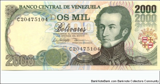 P77b - 2000 Bolivares - 10.02.1998 - Prefix - C Banknote