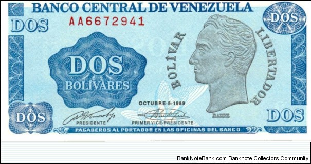 P69a - 2 Bolivares - 05.10.1989 Banknote