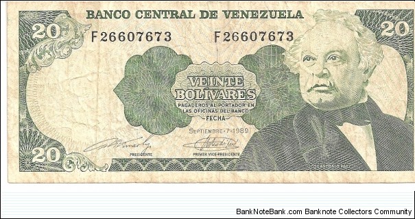 P63b - 20 Bolivares - 07.09.1989 Banknote