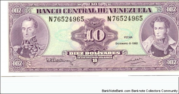 P61c - 10 Bolivares - 08.12.1992 Banknote