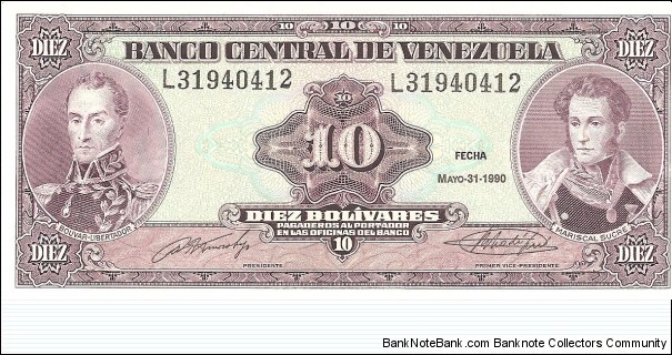 P61b - 10 Bolivares - 31.05.1990 Banknote