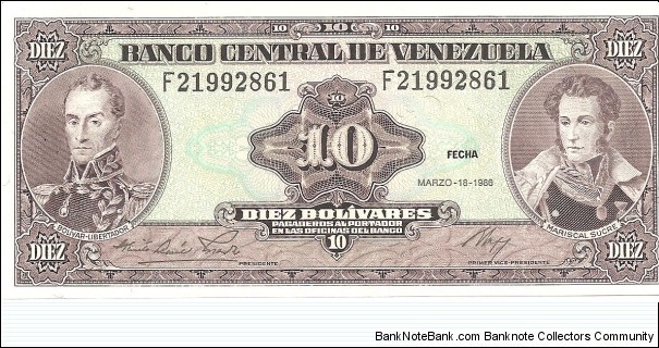 P61a - 10 Bolivares - 18.03.1986 Banknote