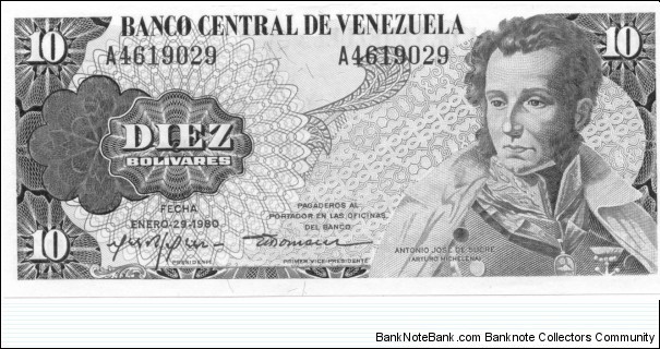 P57a - 10 Bolivares - 29.01.1980 Banknote