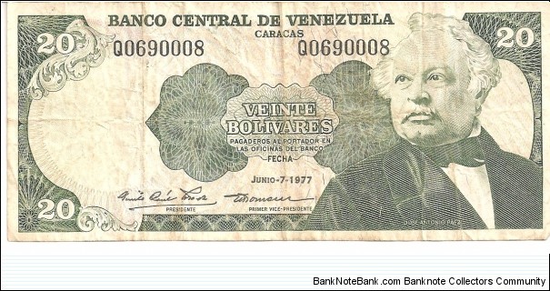 P53b - 20 Bolivares - 07.06.1977 Banknote