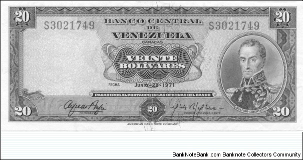 P52a - 20 Bolivares - 22.06.1971 Banknote