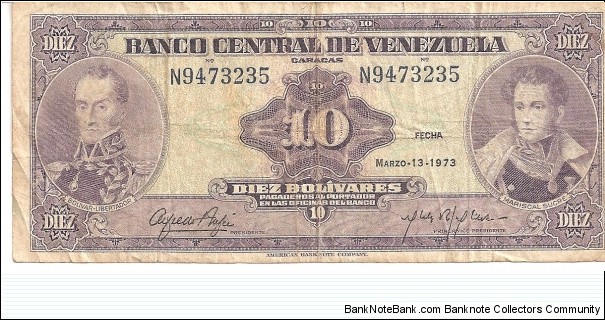 P51c - 10 Bolivares - 13.03.1973 Banknote