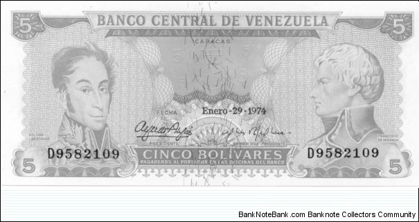 P50h - 5 Bolivares - 29.01.1974 Banknote