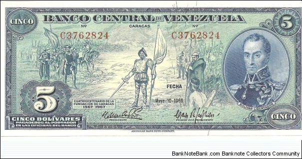 P49a - 5 Bolivares - 10.05.1966 Banknote