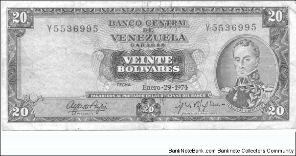 P46e - 20 Bolivares - 29.01.1974 Banknote