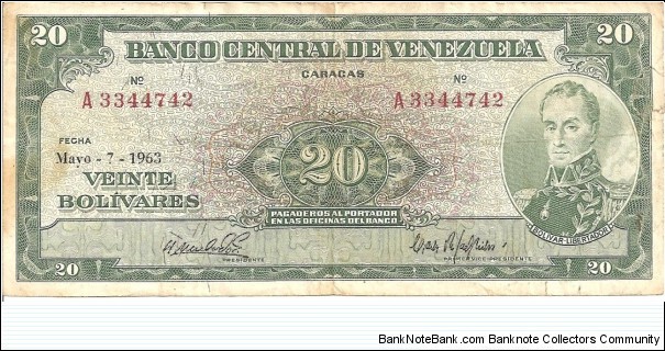 P43c - 20 Bolivares - 07.05.1963 Banknote