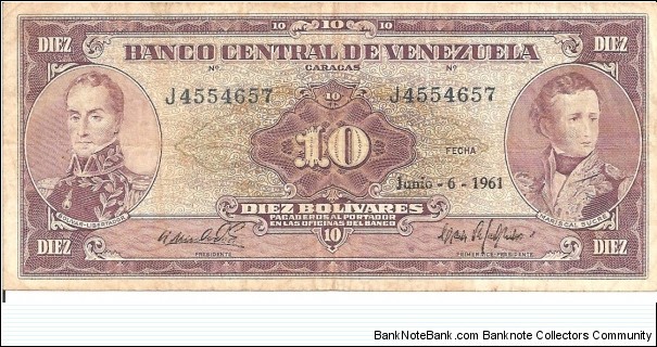 P42a - 10 Bolivares - 06.06.1961 Banknote