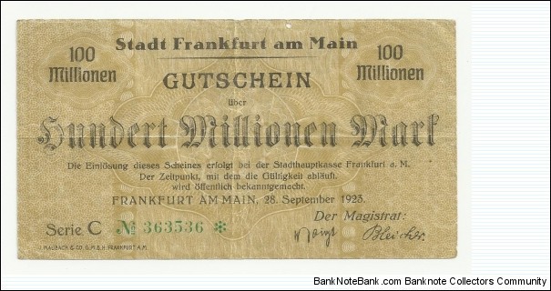 Germany 100 Millionen Mark-1923 Banknote