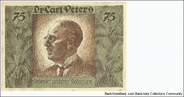 German-ColonialNotgeld 75 Pfennig-Dr Carl Peters Banknote