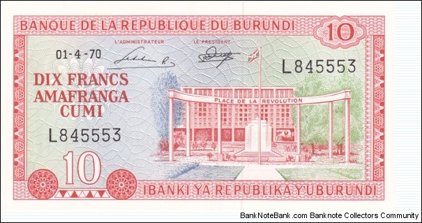 Burundi P20b (10 francs 1/4-1970) Banknote
