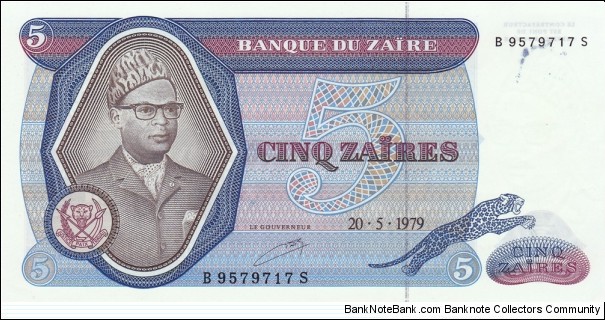 Zaire P22a (5 zaires 20/5-1979) Banknote