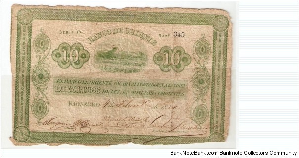 banco de oriente 5 pesos 1884 SOLD Banknote