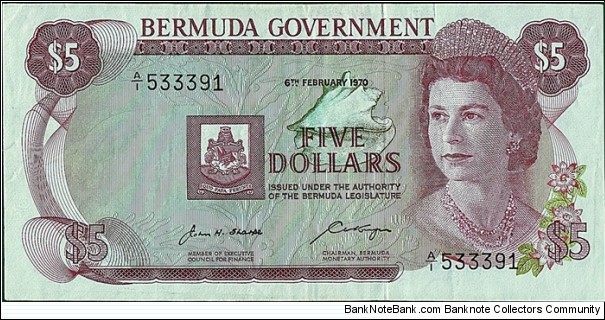 Bermuda 1970 5 Dollars.

Unevenly cut. Banknote