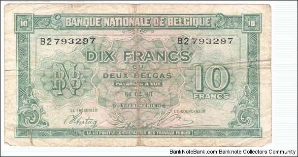 10 Francs/ 2 Belgas(1943) Banknote