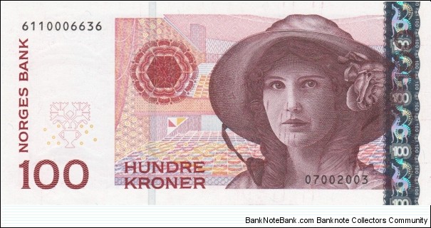 Norway 100 kroner 2003 [visible printing error obverse & reverse] Banknote