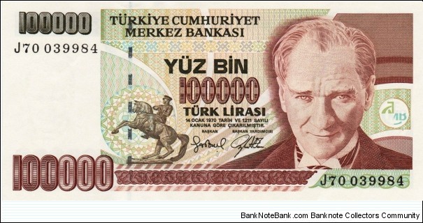 Turkey 100k lirasi 1970 Banknote