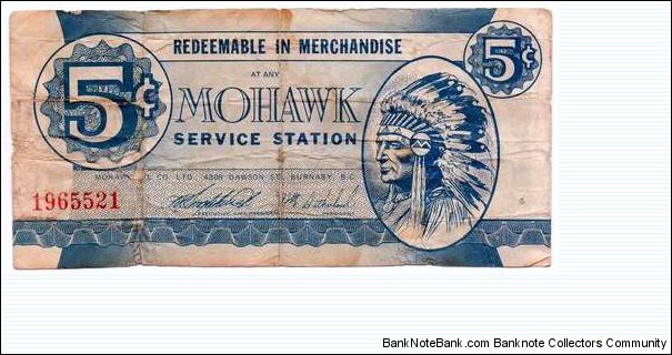 MOHAWK SERVICE STATION 5 Cents Banknote
