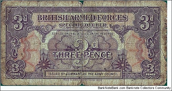 British Armed Forces N.D. 3 Pence (1/4 Shilling).

Series I. Banknote