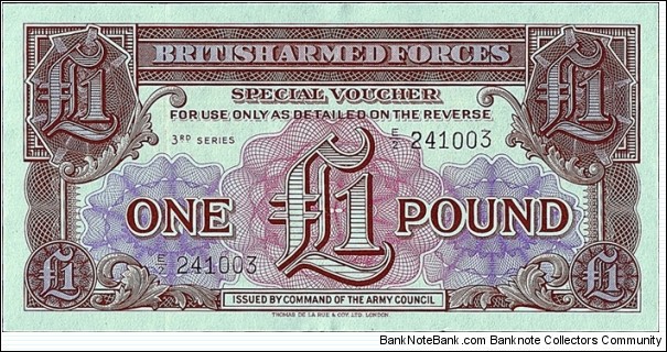 British Armed Forces N.D. 1 Pound.

Series III.

Faultily printed serial numbers. Banknote