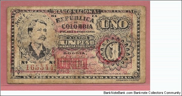 COLOMBIA 1 Peso Banco Nacional 1900 - PInzon SOLD Banknote