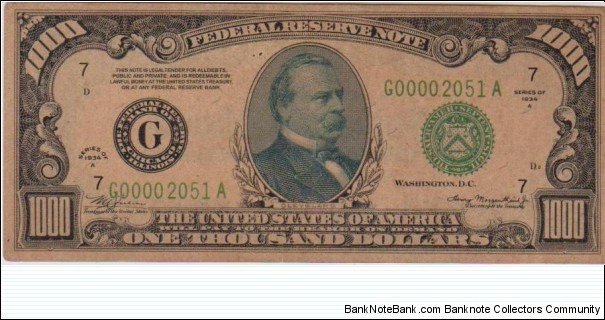$1000 1934 
G00002051A
 Banknote