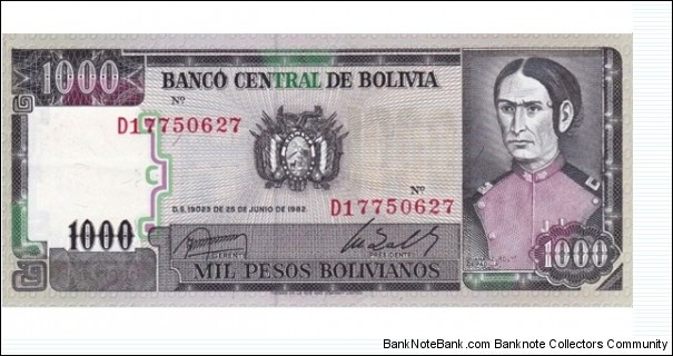 Bolivia 1.000 Pesos Bolivanos 1982 Pick 167a Unc Banknote