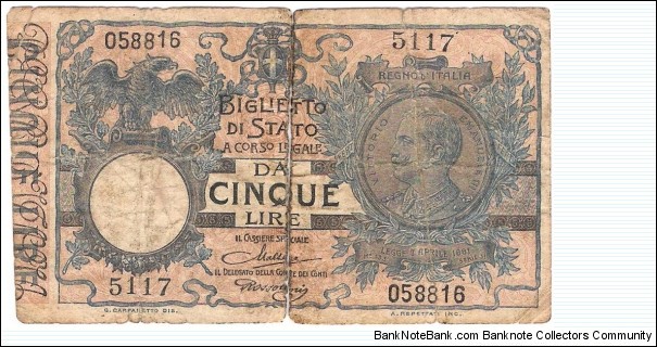 5 Lire(1923) Banknote