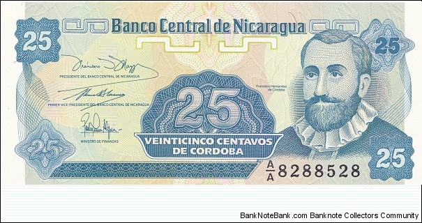 Nicaragua 25 centavos de cordoba 1991 Banknote
