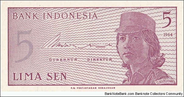Indonesia 5 sen 1964 Banknote