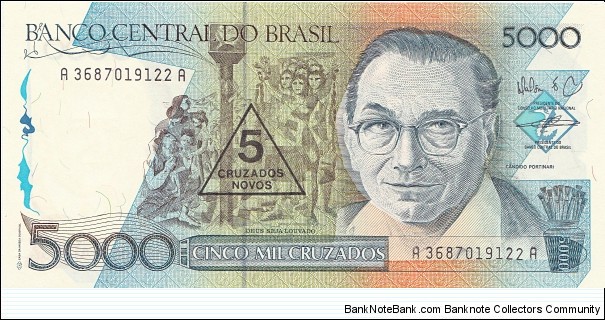 Brazil 5 cruzados novos 1989 Banknote
