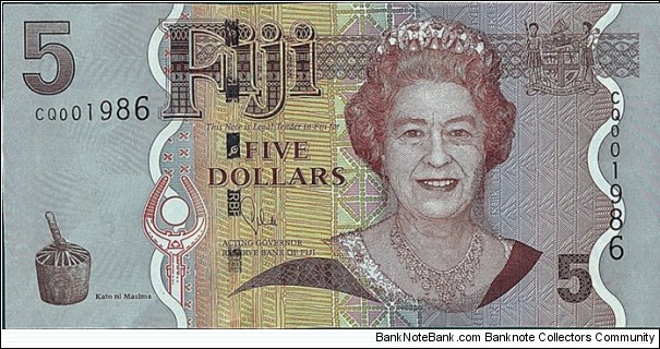 Fiji N.D. (2011) 5 Dollars.

Cut unevenly. Banknote