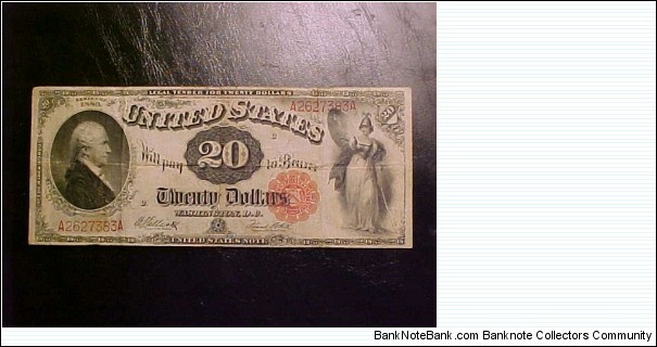 My first $20 legal tender, a series 1880, but likely issued in the early 20th century based on the signature combination. Banknote