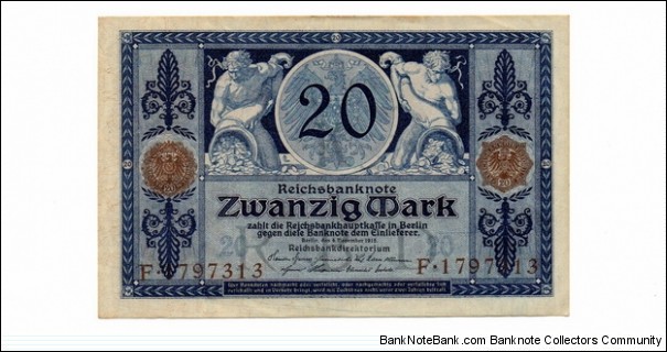 Reichbanknote 
20 Mark 
4.11.1915 Banknote
