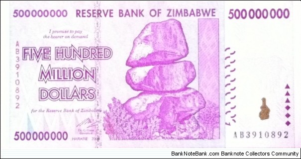Zimbabwe 500,000,000 Dollar Banknote