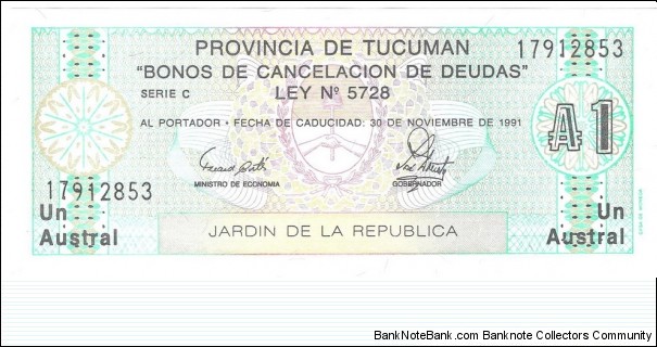 1 Austral( PROVINCIAL EMERGENCY ISSUES-Provincia de Tucuman 1991) Banknote