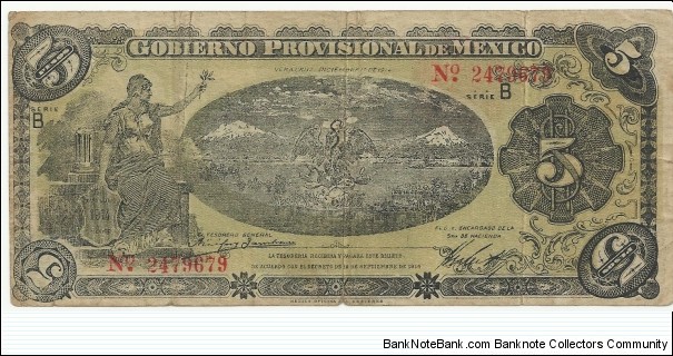 Mexico-Provisional Government  5 Pesos 1914 Banknote