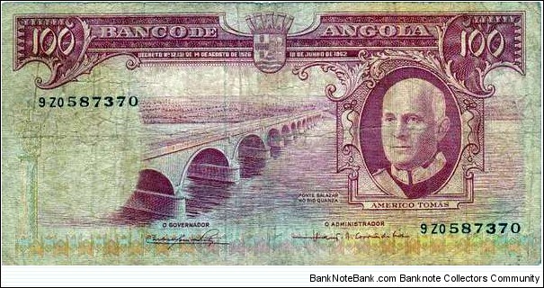 BANCO de ANGOLA 100 Escudos Banknote