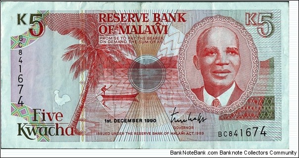 Malawi 1990 5 Kwacha. Banknote
