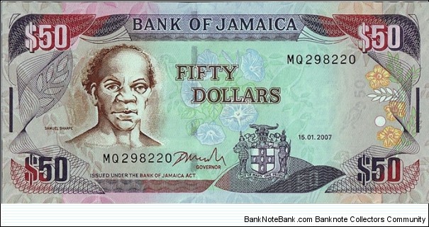 Jamaica 2007 50 Dollars.

Cut unevenly. Banknote